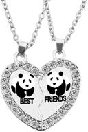 🐼 mjartoria bff necklace set, best friend necklaces, split panda, dolphin, penguin valentine heart rhinestone friendship necklaces with engraved pendant logo