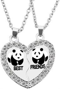 img 4 attached to 🐼 MJartoria BFF Necklace Set, Best Friend Necklaces, Split Panda, Dolphin, Penguin Valentine Heart Rhinestone Friendship Necklaces with Engraved Pendant