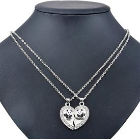 img 3 attached to 🐼 MJartoria BFF Necklace Set, Best Friend Necklaces, Split Panda, Dolphin, Penguin Valentine Heart Rhinestone Friendship Necklaces with Engraved Pendant