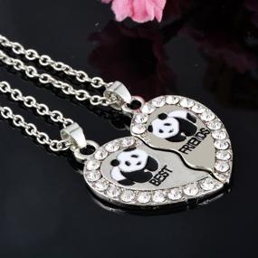 img 1 attached to 🐼 MJartoria BFF Necklace Set, Best Friend Necklaces, Split Panda, Dolphin, Penguin Valentine Heart Rhinestone Friendship Necklaces with Engraved Pendant