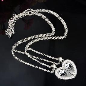 img 2 attached to 🐼 MJartoria BFF Necklace Set, Best Friend Necklaces, Split Panda, Dolphin, Penguin Valentine Heart Rhinestone Friendship Necklaces with Engraved Pendant