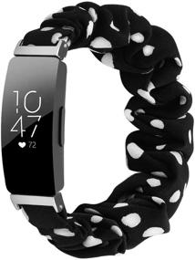 img 4 attached to 🎀 OCEBEEC Scrunchies, совместимые с Fitbit Inspire 2 / Inspire HR / Inspire Bands - Женские мягкие заменяемые эластичные тканевые браслеты с растяжкой на запястье, украшенные узором (Черные/Белые Точки)