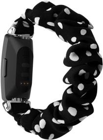 img 3 attached to 🎀 OCEBEEC Scrunchies, совместимые с Fitbit Inspire 2 / Inspire HR / Inspire Bands - Женские мягкие заменяемые эластичные тканевые браслеты с растяжкой на запястье, украшенные узором (Черные/Белые Точки)