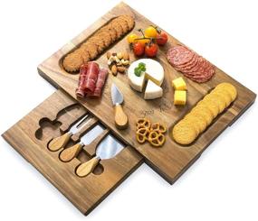 img 4 attached to 🧀 HBlife Cheese Board & Knife Set Acacia Charcuterie Board 11”x 16” - Complete Cheese Platter with 4 Stainless Steel Knives - Perfect Housewarming Gift for Christmas, Thanksgiving, and Weddings