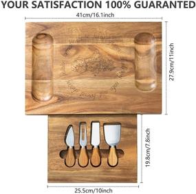 img 3 attached to 🧀 HBlife Cheese Board & Knife Set Acacia Charcuterie Board 11”x 16” - Complete Cheese Platter with 4 Stainless Steel Knives - Perfect Housewarming Gift for Christmas, Thanksgiving, and Weddings