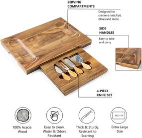 img 2 attached to 🧀 HBlife Cheese Board & Knife Set Acacia Charcuterie Board 11”x 16” - Complete Cheese Platter with 4 Stainless Steel Knives - Perfect Housewarming Gift for Christmas, Thanksgiving, and Weddings