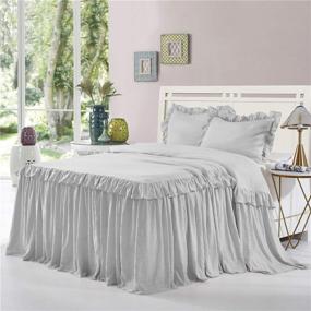 img 4 attached to HIG 3 Piece Ruffle Skirt Bedspread Set King - Light Gray Color 30 inches Drop Ruffled Style Bed Skirt Coverlets Bedspreads Dust Ruffles - Alina Bedding Collections - 1 Bedspread, 2 Standard Shams: Elegant and Versatile Bedding Set
