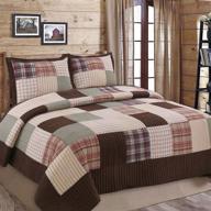 cozy line home fashions brody quilt bedding set in chocolate brown plaid grid 🛏️ striped real patchwork design - reversible coverlet bedspread set (brown grid, queen size - 3 piece) logo