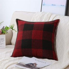 img 1 attached to Pallene Red and Black Buffalo Check Plaid Throw Pillow Covers - Set of 2, Trimmed Edge Farmhouse Decorative Cushion Cases for Christmas Home Décor - Couch, Sofa, Bed - 18x18 Inch