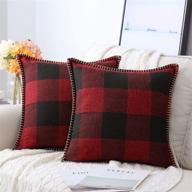 pallene red and black buffalo check plaid throw pillow covers - set of 2, trimmed edge farmhouse decorative cushion cases for christmas home décor - couch, sofa, bed - 18x18 inch логотип