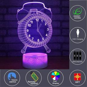 img 3 attached to 🕰️ Alarm Clock Abstractive 3D Optical Illusion Night Light: 7 Color Change Touch Remote, Timer & Desk Lamp, Perfect for Room Decor, Holiday or Birthday Gift