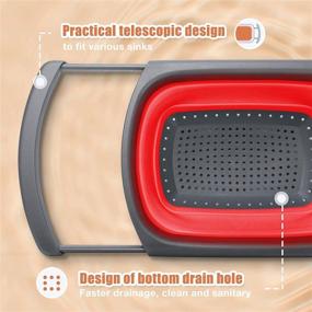 img 2 attached to 🍲 Glotoch Кухонный складной дуршлаг, дуршлаг над раковиной с устойчивой базой для стойки, вместимость 6 квартов, подходит для посудомоечной машины, без содержания бисфенола А (красный и серый)