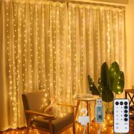 mutois warm white starry window curtain string lights - 300 leds, 8 lighting modes, usb powered fairy lights with remote control. ideal for bedroom, home-party wall decorations. логотип