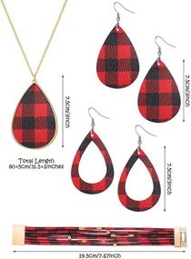 img 3 attached to 🎄 Stylish 4-Piece Christmas Plaid Print Jewelry Set: Multi-Layer Bracelet, Teardrop Earrings, and Necklaces in Xmas Check Design – Lightweight Faux Leather Plaid Dangle Earrings and Necklace – Perfect Gifts for Women and Girls