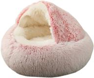 🐶 rainlin pet bed: round soft plush burrowing cave hooded cat bed donut - perfect for dogs & cats, self warming and comfortable indoor sleeping bed - pink large (27.6" d x 7.1" h) logo