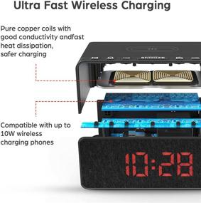 img 2 attached to 🌙 Enhanced Sleep Companion: BUFFBEE Radio Alarm Clock with Wireless Charging, USB Port, Alarms, Volume Control, 12/24H, Snooze, Dimmable LED Display - iPhone, Samsung, and More!