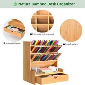 img 2 attached to Marbrasse Bamboo Desk Organizer, Versatile Pen and Pencil Holder with 9 Compartments and Drawer, Art Supply Organizer for Colored Pencils, Pens, Markers - Ideal for Efficient Desktop Organization
