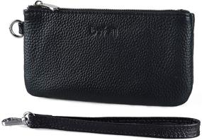 img 4 attached to Genuine Leather Wristlet Coin Purse with Zipper and Removable Wrist Strap - Befen Women's Small Wallet Pouch, 6.75 x 3.75 inches