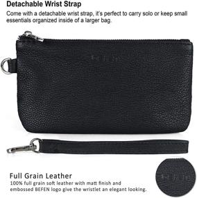 img 3 attached to Genuine Leather Wristlet Coin Purse with Zipper and Removable Wrist Strap - Befen Women's Small Wallet Pouch, 6.75 x 3.75 inches
