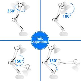 img 3 attached to 🔍 Adjustable Metal Desk Lamp - AmeriTop Swing Arm Goose Neck Table Lamp with Interchangeable Base or Clamp | Eye-Friendly Study Desk Lamps for Bedroom, Study, Office, Table (White)