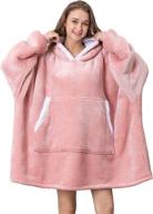 intlmate hoodie blanket sherpa sweatshirt oversized, super soft warm cozy fleece hoodie with deep pockets and sleeves for adults kids teen (pink, 36 inch) logo