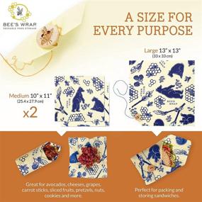 img 3 attached to 🐝 Bee's Wrap Lunch Pack: Sustainable Plastic-Free Sandwich & Food Wrap Set with Bees + Bears Print