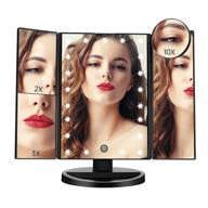 💄 funtouch led lighted makeup vanity mirror: 21 led lights, tri-fold, 10x/3x/2x/1x magnifying, touch screen, dual power supply, adjustable rotation, countertop cosmetic mirror logo