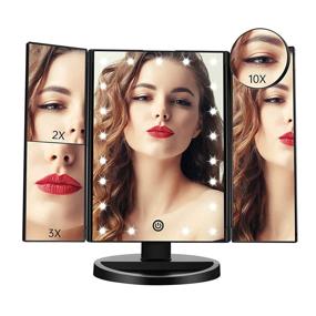 img 4 attached to 💄 Funtouch LED Lighted Makeup Vanity Mirror: 21 LED Lights, Tri-fold, 10X/3X/2X/1X Magnifying, Touch Screen, Dual Power Supply, Adjustable Rotation, Countertop Cosmetic Mirror