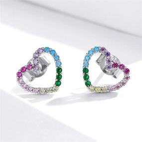 img 3 attached to Qings Rainbow Heart Shaped Stud Earrings: 🌈 Hypoallergenic & Stylish Jewelry for Women and Teen Girls