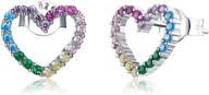 qings rainbow heart shaped stud earrings: 🌈 hypoallergenic & stylish jewelry for women and teen girls logo