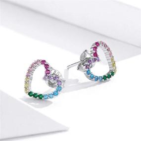 img 2 attached to Qings Rainbow Heart Shaped Stud Earrings: 🌈 Hypoallergenic & Stylish Jewelry for Women and Teen Girls