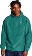 champion men's clothing and active packable jacket - grid green logo