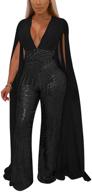 🌟 lkous women's elegant sequin cape bodycon jumpsuit - sexy deep v neck, long sleeve, backless - plus size available logo