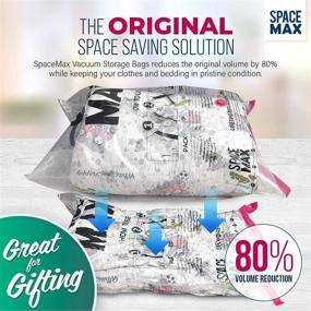 img 3 attached to 🪐 SPACEMAX Premium Jumbo Reusable Vacuum Storage Bags (6 Pack) - Save 80% More Storage Space. Featuring Double Zip Seal & Leak Valve, Includes Travel Hand Pump.