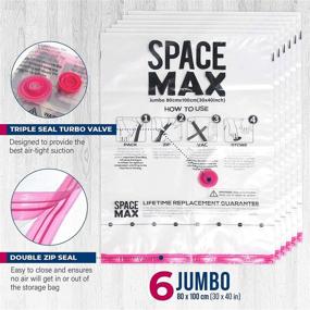 img 2 attached to 🪐 SPACEMAX Premium Jumbo Reusable Vacuum Storage Bags (6 Pack) - Save 80% More Storage Space. Featuring Double Zip Seal & Leak Valve, Includes Travel Hand Pump.