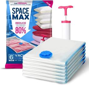 img 4 attached to 🪐 SPACEMAX Premium Jumbo Reusable Vacuum Storage Bags (6 Pack) - Save 80% More Storage Space. Featuring Double Zip Seal & Leak Valve, Includes Travel Hand Pump.