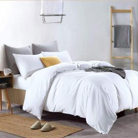 img 3 attached to 🛏️ ATsense King Duvet Cover, 100% Washed Cotton, 3-Piece Bedding Set, Ultra Soft & Easy Care, Simple Style (White 7006-4)