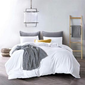 img 4 attached to 🛏️ ATsense King Duvet Cover, 100% Washed Cotton, 3-Piece Bedding Set, Ultra Soft & Easy Care, Simple Style (White 7006-4)