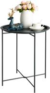 🪑 hollyhome folding tray metal side table - small round end tables, anti-rust & waterproof outdoor/indoor snack table, accent coffee table - dark grey, (h) 20.28" x (d) 18.11 logo