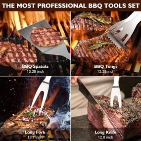 img 2 attached to 🔥 Birald 34PCS BBQ Grill Set: Stainless Steel Tools & Aluminum Case - Ideal Gifts for Men - Includes Thermometer, Grill Mats - Perfect for Camping/Barbecue - Dad's Favorite Grill Utensils Set!