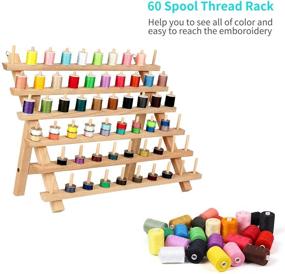 img 4 attached to QUARKACE Thread Rack Wall Hanging or Table Stand - Thread Organizer and Bobbin Holder for Space-saving, 60 PCS Wooden Thread Spool Holder, Upgraded Design