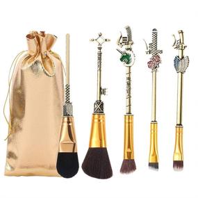 img 4 attached to 🌟 WeChip Attack on Titan Makeup Brushes Set: Professional 5PCS Metal Handle Brush Set - Perfect Anime Peripheral Christmas Gift for Women and Girls (Bronze)