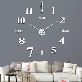 img 4 attached to 🕰️ VREAONE Frameless DIY Wall Clock: Large 3D Mirror Decor Sticker Kit, Silver - Ideal for Home, Living Room, Bedroom, and Office Wall Decorations