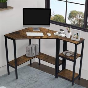 img 3 attached to 🏡 Rustic Brown Lavievert Corner Desk with Storage Shelves - Ideal Triangle Computer Desk for Home & Office