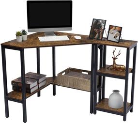 img 4 attached to 🏡 Rustic Brown Lavievert Corner Desk with Storage Shelves - Ideal Triangle Computer Desk for Home & Office