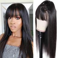 🏽 peiyulex brazilian virgin hair straight human hair wigs with bangs - 150% density glueless machine made none lace front wigs for black women in natural color logo