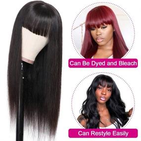 img 3 attached to 🏽 Peiyulex Brazilian Virgin Hair Straight Human Hair Wigs with Bangs - 150% Density Glueless Machine Made None Lace Front Wigs for Black Women in Natural Color