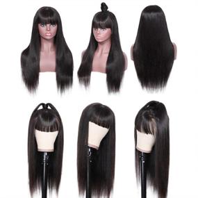 img 2 attached to 🏽 Peiyulex Brazilian Virgin Hair Straight Human Hair Wigs with Bangs - 150% Density Glueless Machine Made None Lace Front Wigs for Black Women in Natural Color