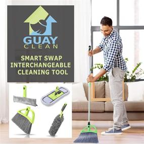 img 3 attached to Guay Clean Home Cleaning Kit: 4 Ft Steel Pole, Microfiber Mop, Broom, Duster, Window Squeegee - 4 Piece Set with Multi-Function Attachments in Green