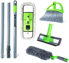 img 4 attached to Guay Clean Home Cleaning Kit: 4 Ft Steel Pole, Microfiber Mop, Broom, Duster, Window Squeegee - 4 Piece Set with Multi-Function Attachments in Green